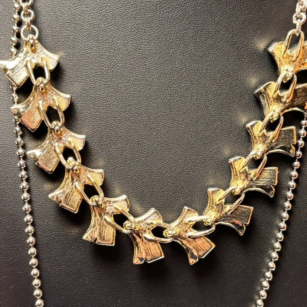 Necklace Set Vintage Silver Gold Heart Pendant Black Glitter Lucite Links - Picture 11 of 11